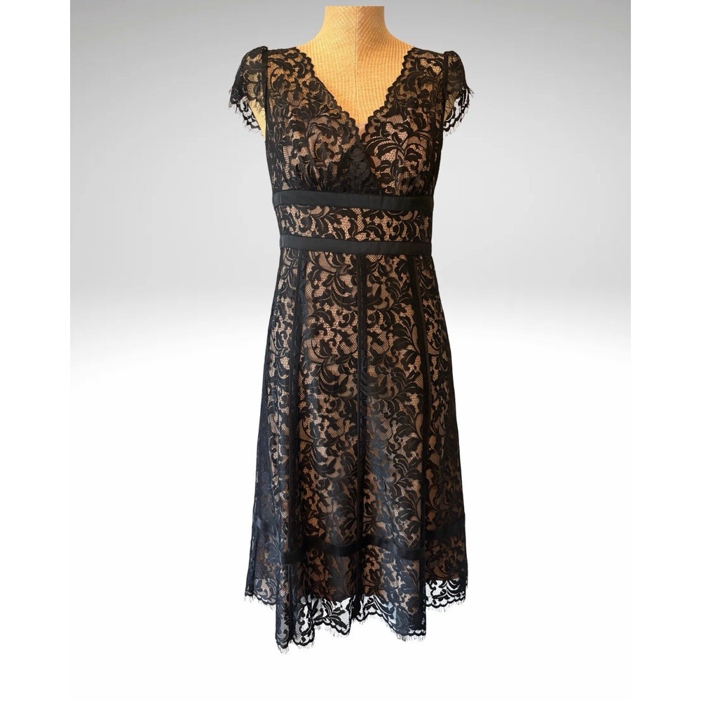 Ann Taylor LOFT 6 Petite Black Floral Lace Sheath Dress Party Feminine Cottage